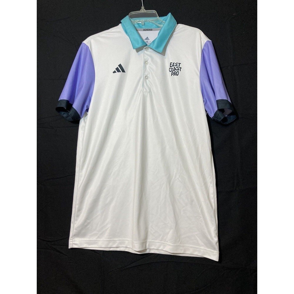 Adidas Polo Shirt Mens Medium White Green Purple East Coast Pro Casual Rugby